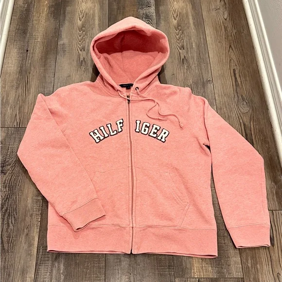 Tommy Hilfiger Pink Fleece Zip-Up Hoodie – Size L - Picture 3 of 8